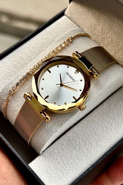 Homies Women's Wristwatch Straw Cord Cut Glass Waterproof Gift Box and Bracelet Gift.Hm17404S091