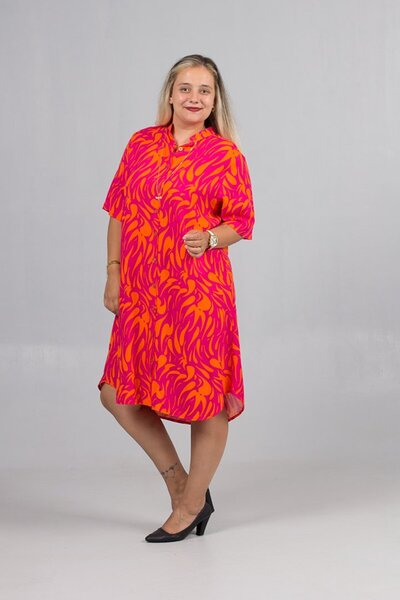 Truva XXL Women's Patterned Judge Collar Woven Viscose Shirt Dress – Comfortable and Stylish Design