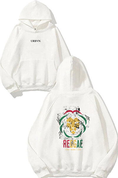 urbvn سويت شيرت أبيض كبير الحجم مطبوع بتصميم ريجي