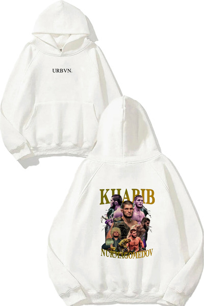 urbvn سويت شيرت أبيض كبير الحجم مطبوع بتصميم Khabib