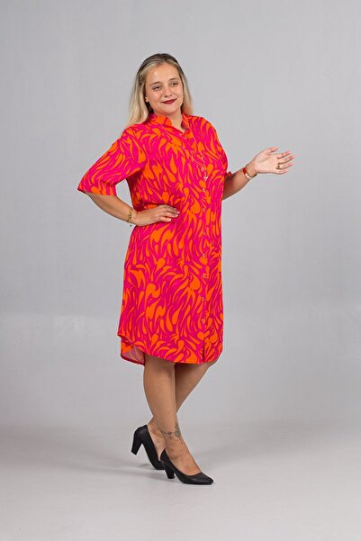 Truva XXL Women's Patterned Judge Collar Woven Viscose Shirt Dress – Comfortable and Stylish Design