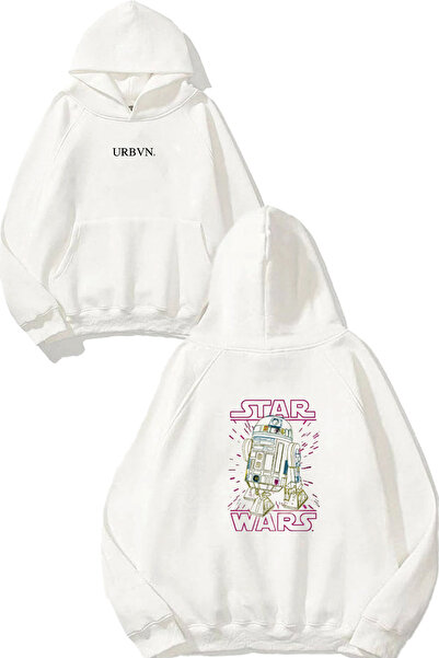urbvn سويت شيرت أبيض كبير الحجم مطبوع بتصميم روبوت حرب النجوم
