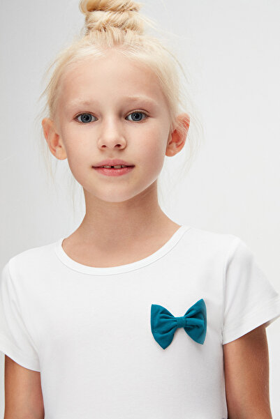 LOVETTI White + Dark Oil Bow Layered Colorful Girls Short Sleeve Dress