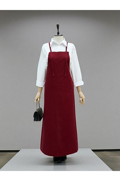 Modamorfo Gabardine Gilet Dress with Strap - Burgundy
