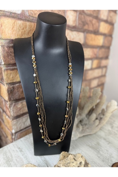 SEDEF TAKI Uzun kum boncuklu yıldız Charmlı kolye