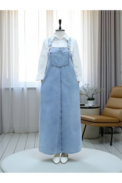 Modamorfo Pocket Detailed Strap Jeans Salopet - Ice Blue