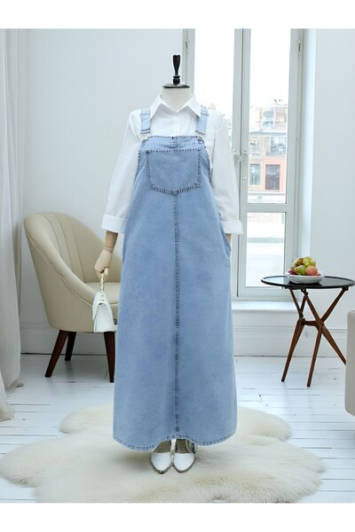 Modamorfo Pocket Detailed Strap Jeans Salopet - Ice Blue
