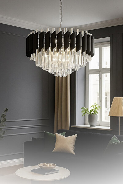 Luna Lighting Kuvars Model Krom Kaplama Şık Tarz Kristal Salon Oturma Yemek Odası Hol Antre Avize