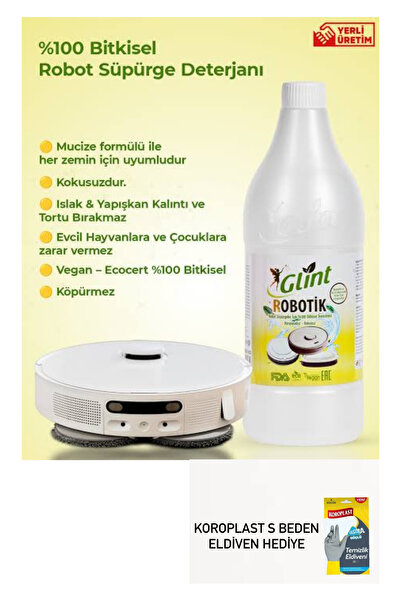GLİNT Robotik 1 litre bitkisel akıllı robot süpürge deterjanı koroplast eldiven hediyeli