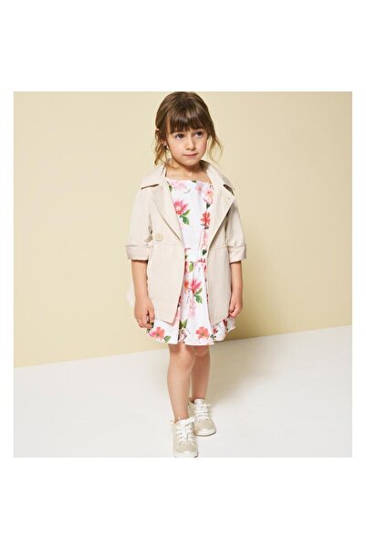 Sarabanda Girls' Dress in Elastic Poplin with Floral Print, White, 2 Years Old