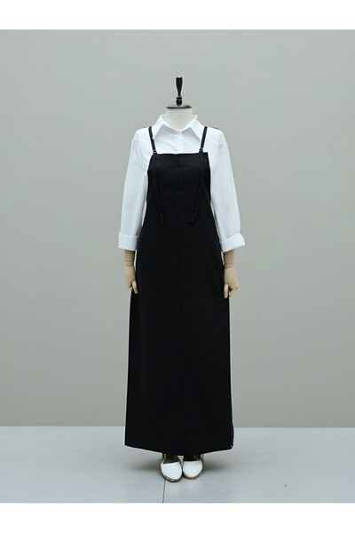 Modamorfo Gabardine Gilet Dress with Strap -Black
