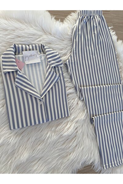 Pijamacs Σετ πιτζάμες με μακρυμάνικο μαλακό αίσθημα σε γκρι ρίγες