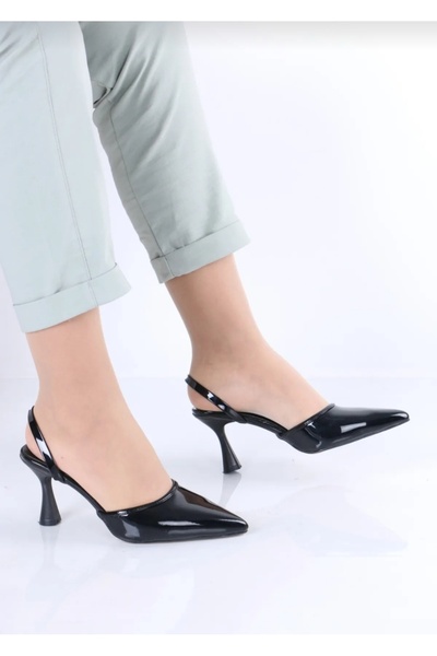 Fusya Abiye topuklu ayakkabı siyah rugan