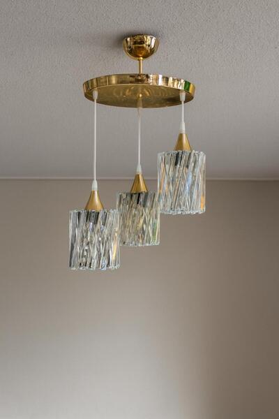 Avize Kristal 3 Lü Yuvarlak Gold Modern Sarkıt Mutfak Oturma Odası Salon Sark...