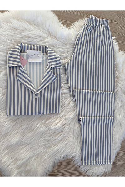 Pijamacs Gray Striped Long Sleeve Soft Feeling Pajama Set