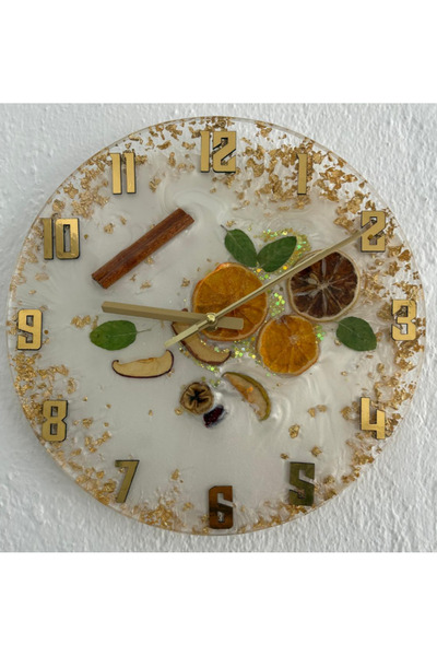 Pelince - ساعة حائط للمطبخ من الإيبوكسي بتصميم الحمضيات والفواكه - أبيض I - 30 سم