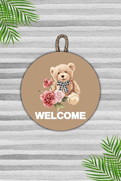 Dormot زخرفة باب خشبية عصرية - زخرفة باب ترحيبية على شكل دمية دب بخلفية بنية ...