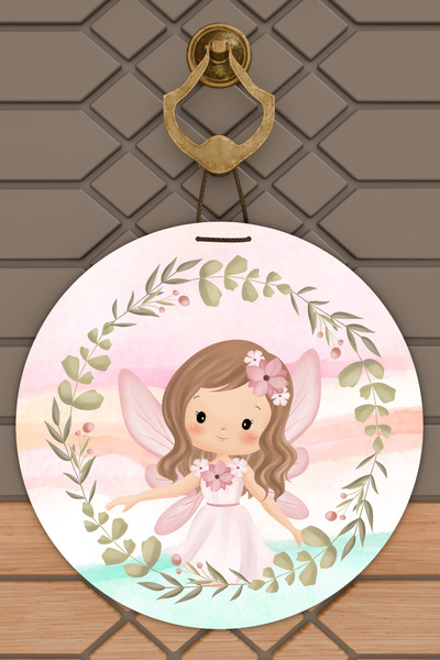 Dormot 1 زخرفة باب على شكل ملاك باللون الوردي والأخضر بطباعة رقمية حديثة