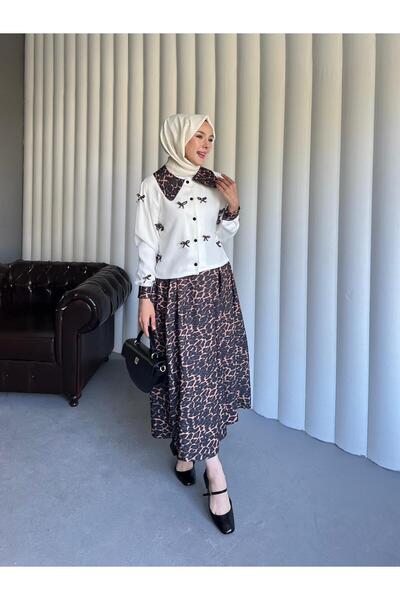 By Pommes Life Shirt Bow Detailed Skirt Suit