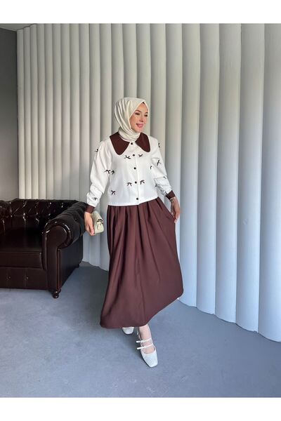 By Pommes Life Shirt Bow Detailed Skirt Suit