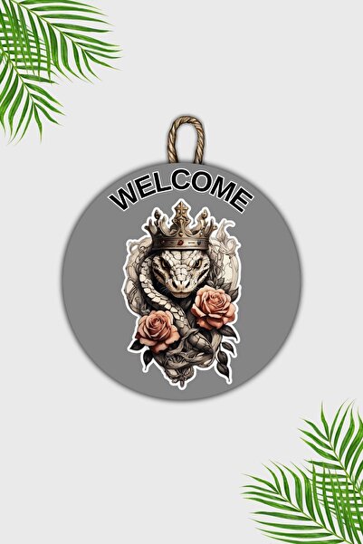 Dormot Μοντέρνο Ξύλινο Στολίδι Πόρτας - Γκρι Τριαντάφυλλο και Φιδάκι Στολίδι Πόρτας - Εξωτερικό Στολίδι Πόρτας