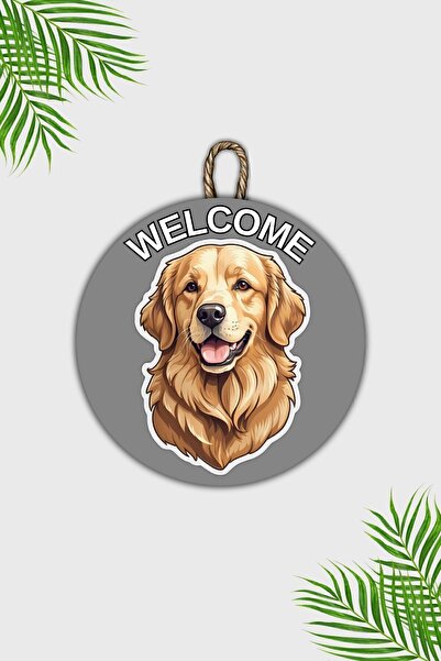 Dormot Ornament modern pentru ușă din lemn - Ornament pentru ușă de perete cu model de câine auriu gri - Ornament pentru ușă în aer liber