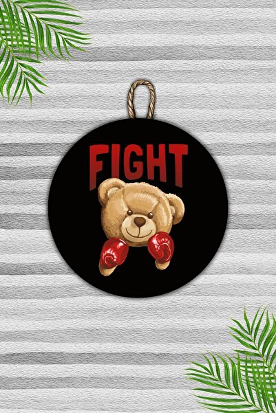 Dormot Сучасна дерев'яна прикраса для дверей - Чорний фон, ведмедик Fıght Прикраса для дверей - Kapi Susu