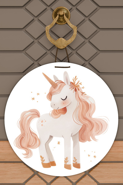 Dormot Μοντέρνα ψηφιακή εκτύπωση Καφέ Λευκό Μονόκερος Παιδικό Στολίδι Πόρτας