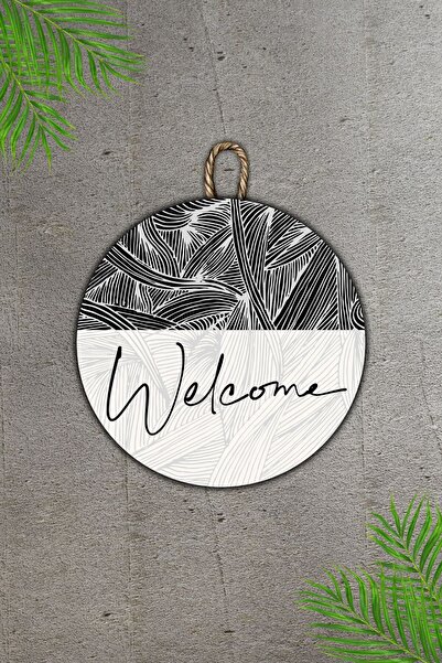 Dormot Μοντέρνο Στολίδι Πόρτας - Λευκό και Μαύρο, Ψηφιακή Εκτύπωση Ξύλου - Welcome Στολίδι Πόρτας εξωτερικού χώρου, 30 cm