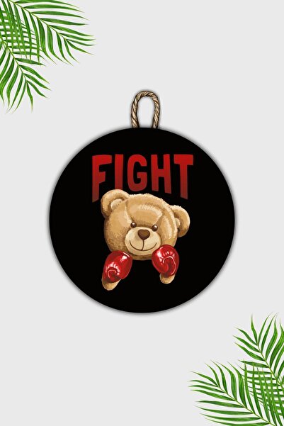 Dormot Сучасна дерев'яна прикраса для дверей - Чорний фон, ведмедик Fıght Прикраса для дверей - Kapi Susu