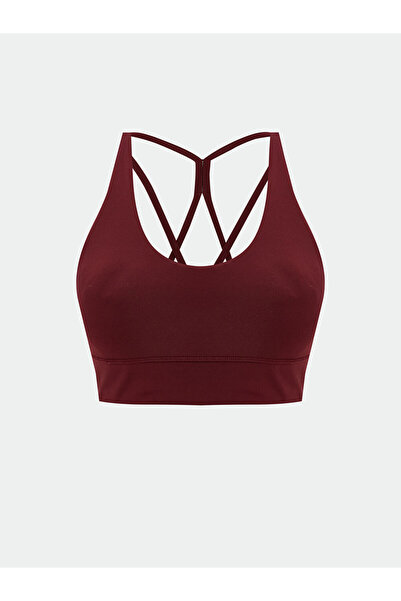 LC Waikiki Bustieră sport pentru femei, cu decolteu în U, roșu claret