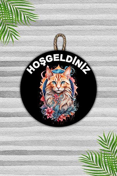 Dormot زخرفة باب خشبية حديثة - زينة حائط على شكل قطة ترحيبية باللون الأسود مع...