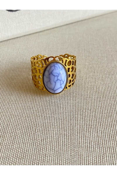 FIERA JEWELRY خاتم من الفولاذ ذو مظهر طبيعي من الحجر الطبيعي