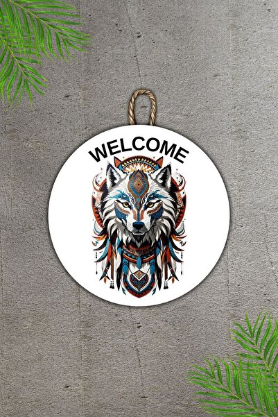 Dormot Μοντέρνο Ξύλινο Στολίδι Πόρτας - Στολίδι Πόρτας Τοίχου με μοτίβο λευκού λύκου - Στολίδι εξωτερικής πόρτας