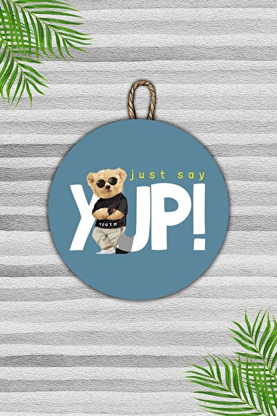 Dormot Ornament modern pentru ușă din lemn - Teddy Bear pe fundal albastru Yup! Ornament pentru ușă - Ornament pentru ușă în aer liber