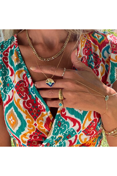 Vip Altın Kaplama Mavi Üçgen Tasarım Kolye Kararmaz 14K Rengindedir 62+ 4cm