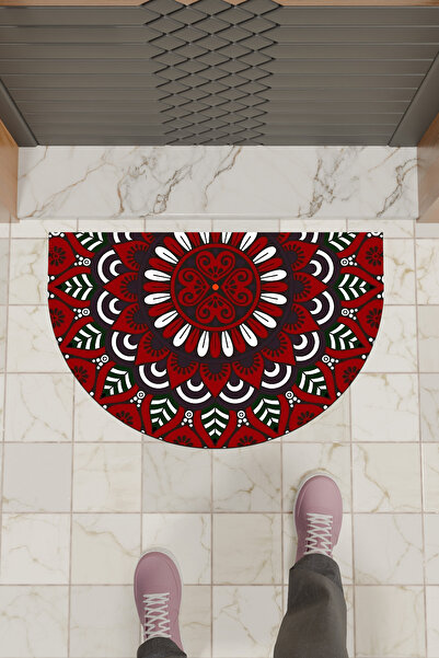 Dormot ممسحة أرجل رقمية حديثة بنمط ماندالا باللون الأحمر - سجادة باب أمامية
