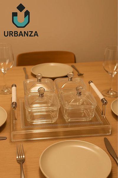 Urbanza 4-Piece Glass Serving Set with Tray – Elegant Tableware Organizer