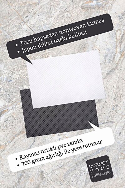 Dormot Modern Dijital Baskı - Gri Ev ve Çiçek Temalı - Kişiye Özel Tasarım Kapı Önü Paspas