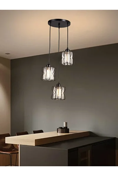 best power Elegant 3 Lamps Glass Chandelier 2243-3 with Metal Frame –E27 Socket 80cm Cable– (Bulb Not Included)