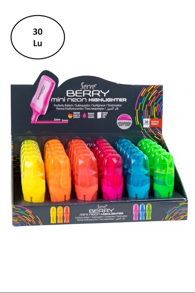 No8 Home Serve Berry Mini Highlighter Cardboard Stand 30 Pieces