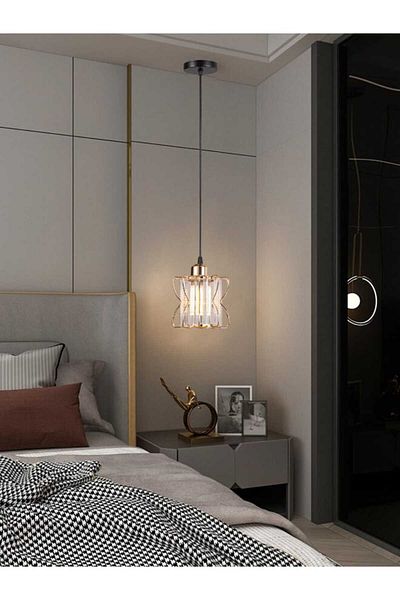 best power Modern Glass Pendant Light 2243-1 with Metal Frame – E27 Socket – Adjustable Hanging Lamp up to 80cm