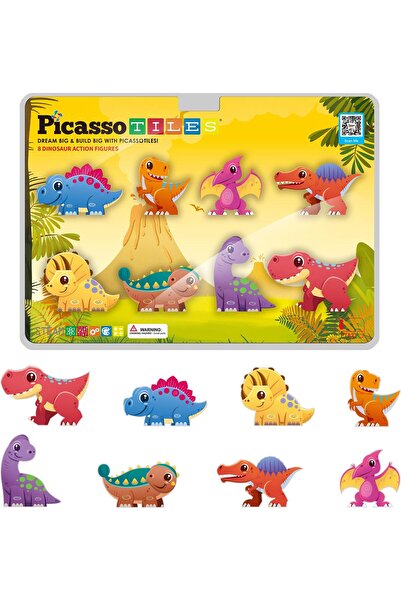 erorex 8Pc Magnet Tiles Building Blocks 8 Dinosaur Magnetized Action Figures Compatible Magnetic