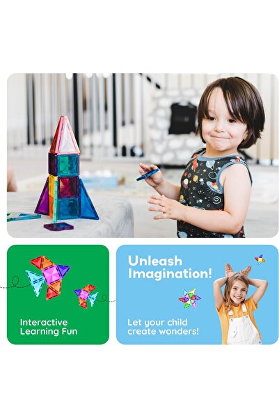 erorex 60 Pcs Mini Magnetic Tiles Magnet Toys Travel Friendly Go Building Blocks Kids Compact Lightweight