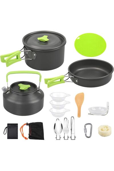 erorex 16 Pcs Camping Cookware Mess Kit Non Stick Lightweight Pots Pan Set Portable Outdoor Cookware