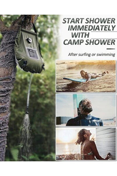 erorex Camping Shower Bag Portable Solar Heating Camp Shower 5 Gallons/20L Shower Head & Temperature