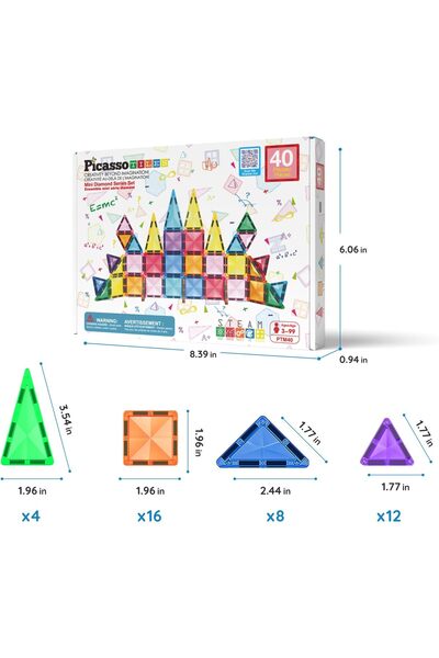 erorex 40 Piece Magnetic Building Block Mini Diamond Series Travel Size Go Magnet Construction Toy Set