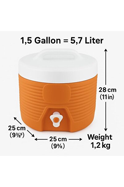 erorex Cold Plastic Insulated Water Jug 1.5 Gallon Orange Leakproof Tap Secure Lid Locking Portable