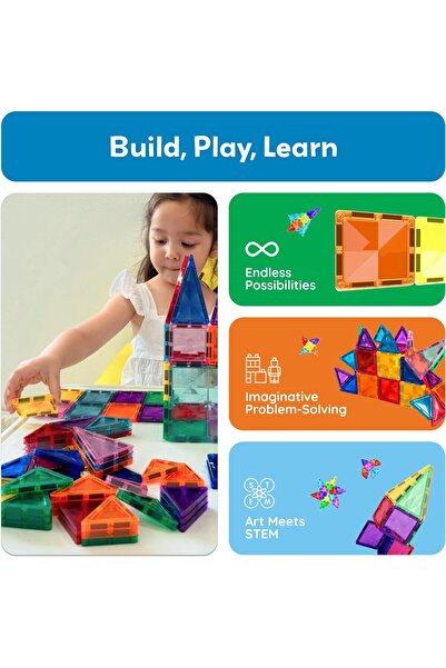 erorex 60 Pcs Mini Magnetic Tiles Magnet Toys Travel Friendly Go Building Blocks Kids Compact Lightweight