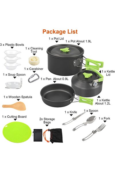 erorex 16 Pcs Camping Cookware Mess Kit Non Stick Lightweight Pots Pan Set Portable Outdoor Cookware